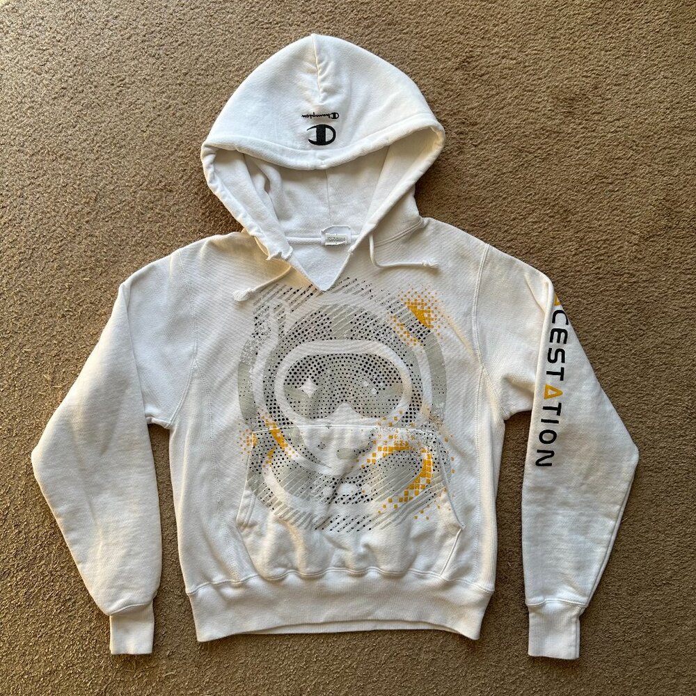 Champion Sweatshirt Mens Small Pullover Hoodie Reverse Weave Gaming Cut Neck